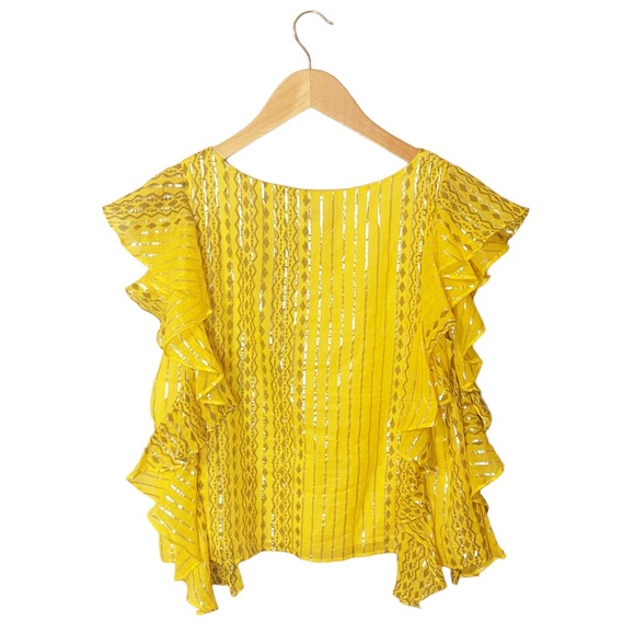 Koch | Tops | Koch Cara Metallic Ruffle Top Sunflower Yellow | Poshmark